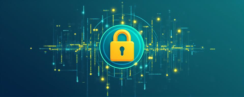 Abstract illustration of data privacy and GDPR compliance with padlock and flowing data lines