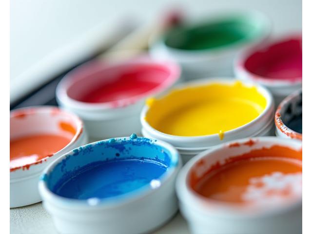 Close-up of vibrant, non-toxic water-based paints