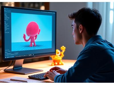 Designer working on 3D toy model on computer